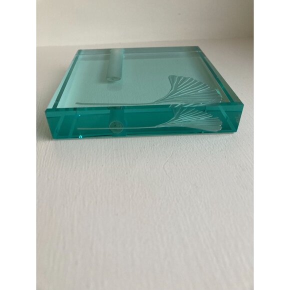 Stephen Schlanser Crystal Glass Etched Ginkgo Leaf 5” Ikebana Vase Signed 1999 - Picture 12 of 14